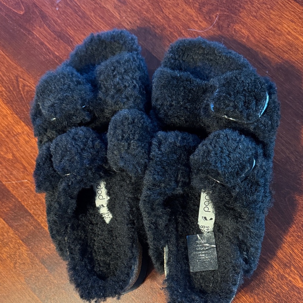 Papillio Arizona Big Buckle Pap Cozy Teddy Black Sherpa Sandal Slides - Picture 6 of 11